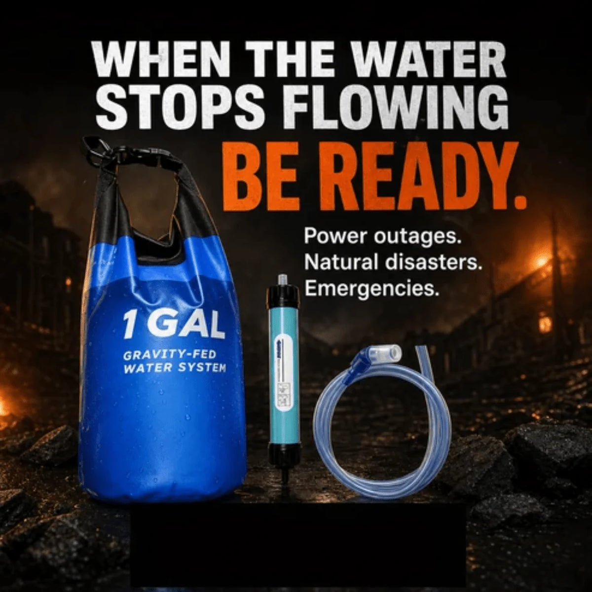 Water Filtration System Gravity-Fed Portable 1.6-Gallon Container