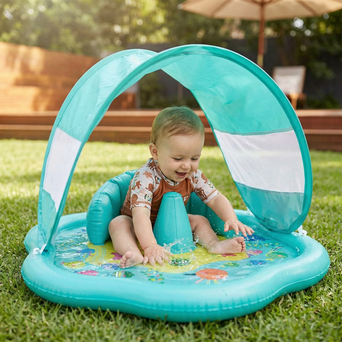 Water Play Mat Inflatable With Sun Canopy