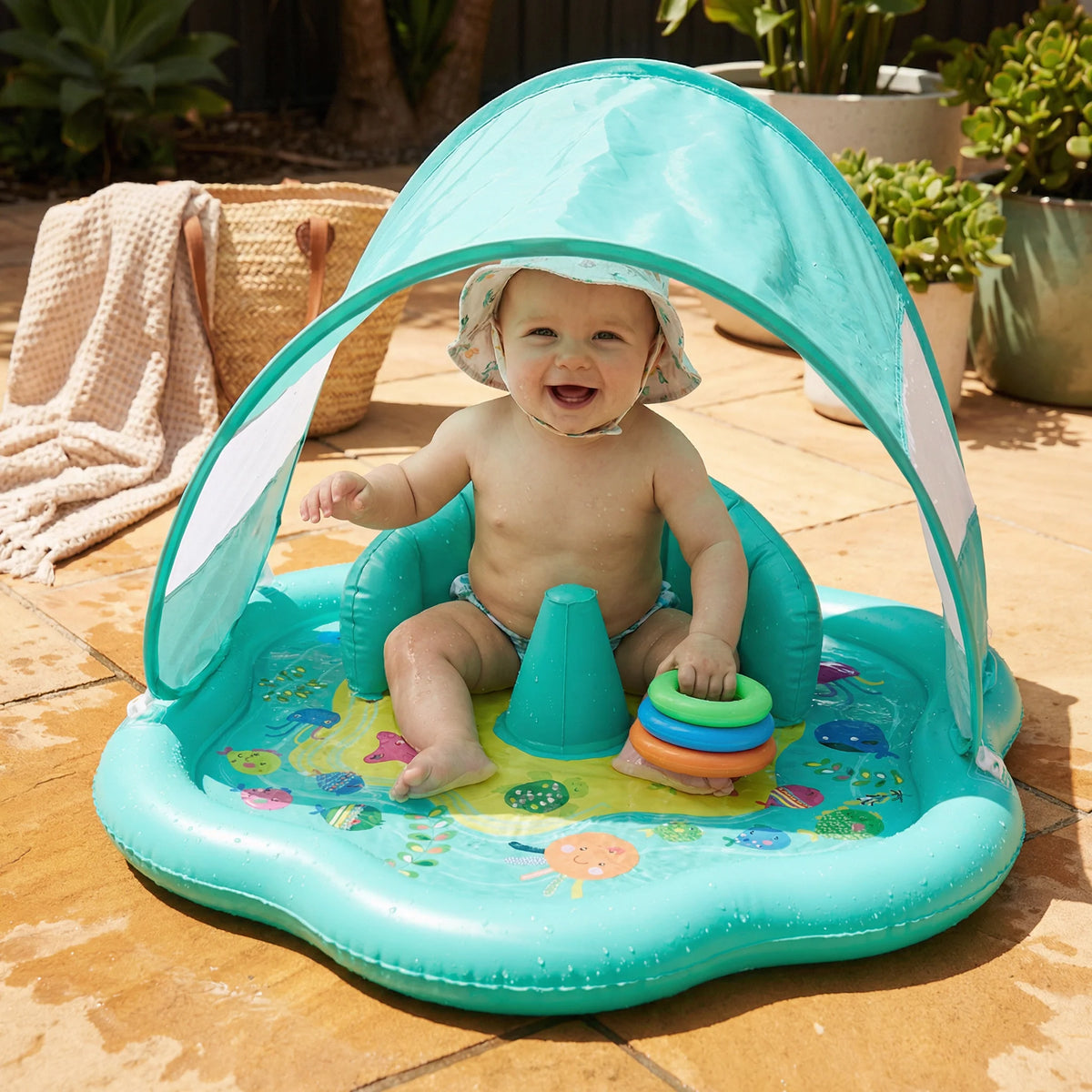 Water Play Mat Inflatable With Sun Canopy