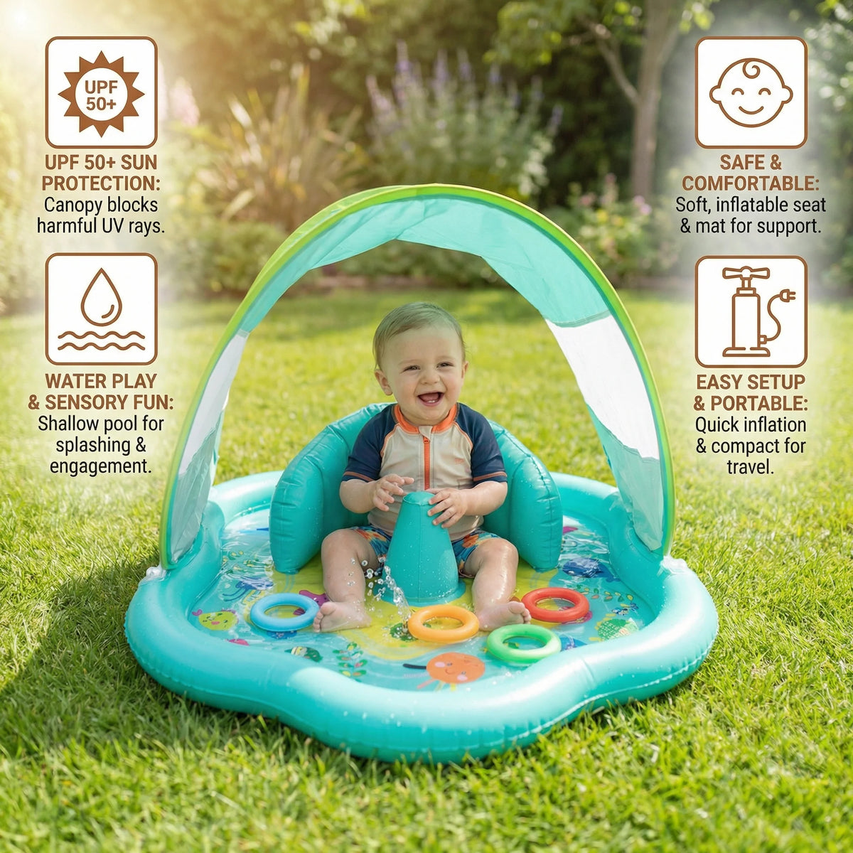 Water Play Mat Inflatable With Sun Canopy