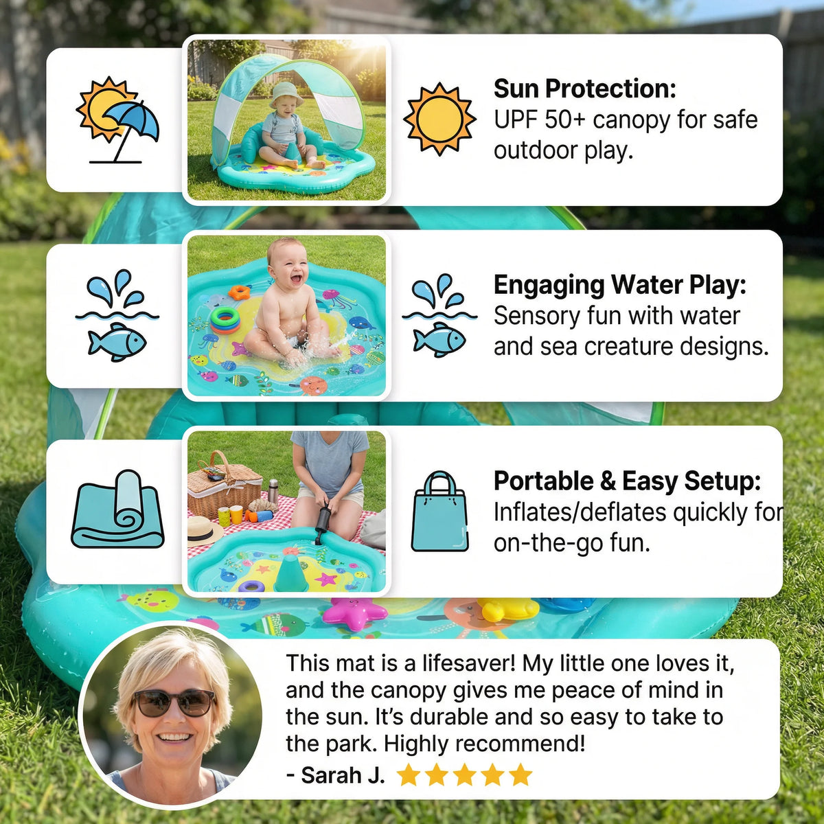 Water Play Mat Inflatable With Sun Canopy