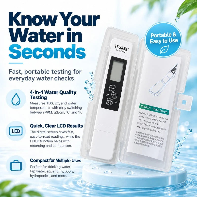 Water Quality Tester 4-in-1 TDS EC & Temperature LCD Display