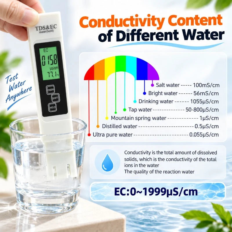 Water Quality Tester 4-in-1 TDS EC & Temperature LCD Display