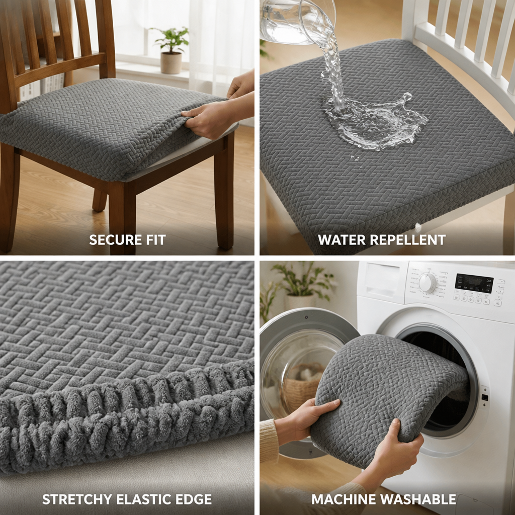 Water-Repellent Elastic-Edge Chair Seat Cover (Machine Washable)