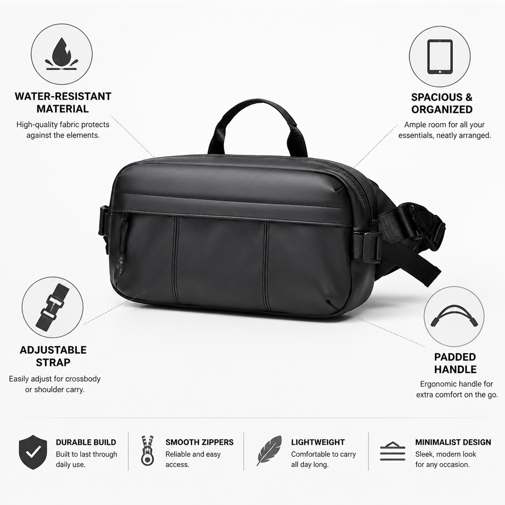 Water-Resistant Adjustable Strap Crossbody Bag (Padded Handle)