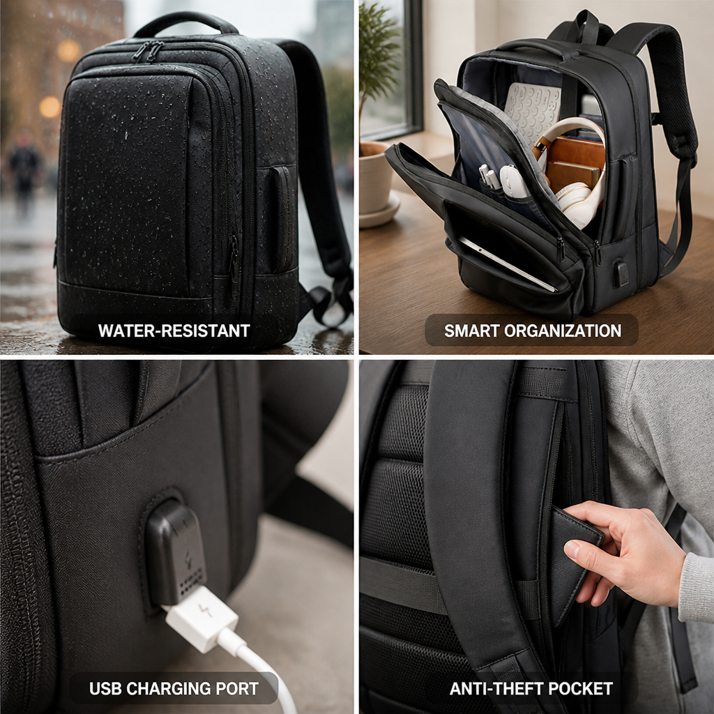 Water-Resistant Anti-Theft Backpack With USB Charging