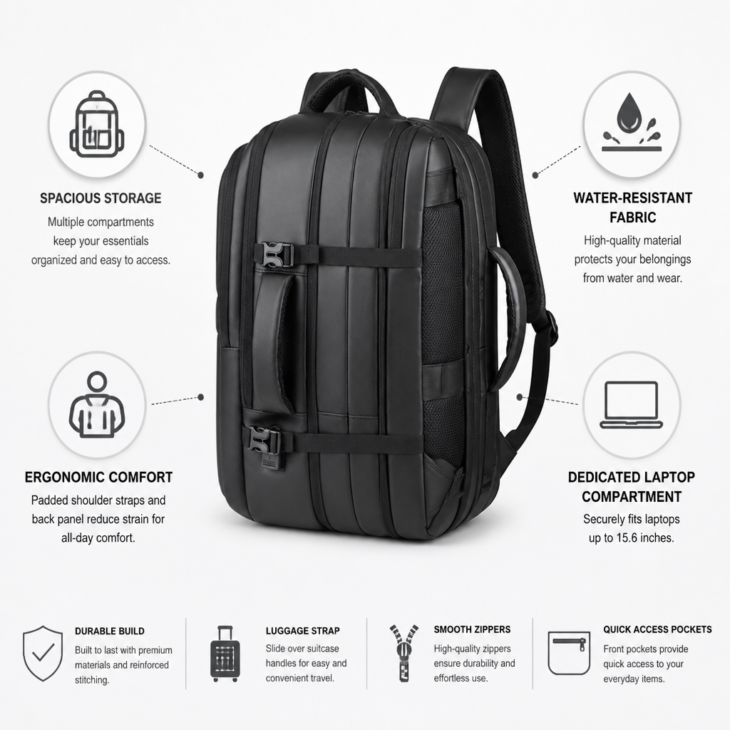Water-Resistant Commuter Backpack With Laptop Compartment