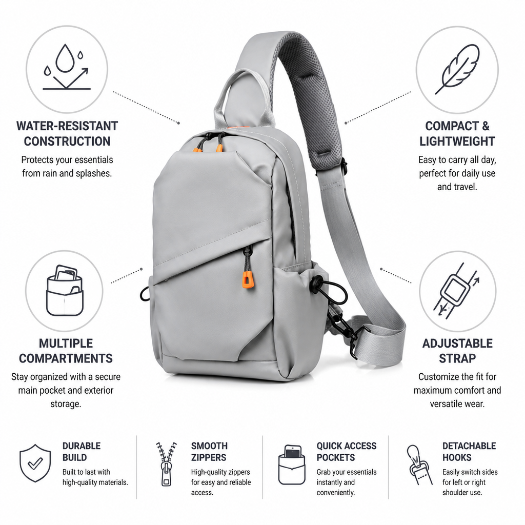 Water-Resistant Compact Crossbody Sling Bag