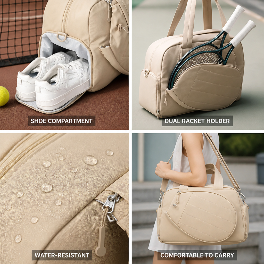 Water-Resistant Dual Racket Tennis Bag (Padded Straps)