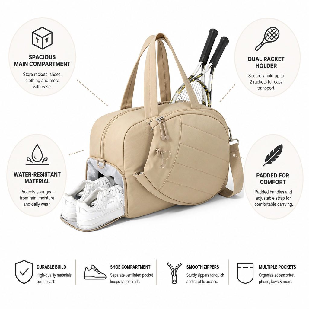 Water-Resistant Dual Racket Tennis Bag (Padded Straps)