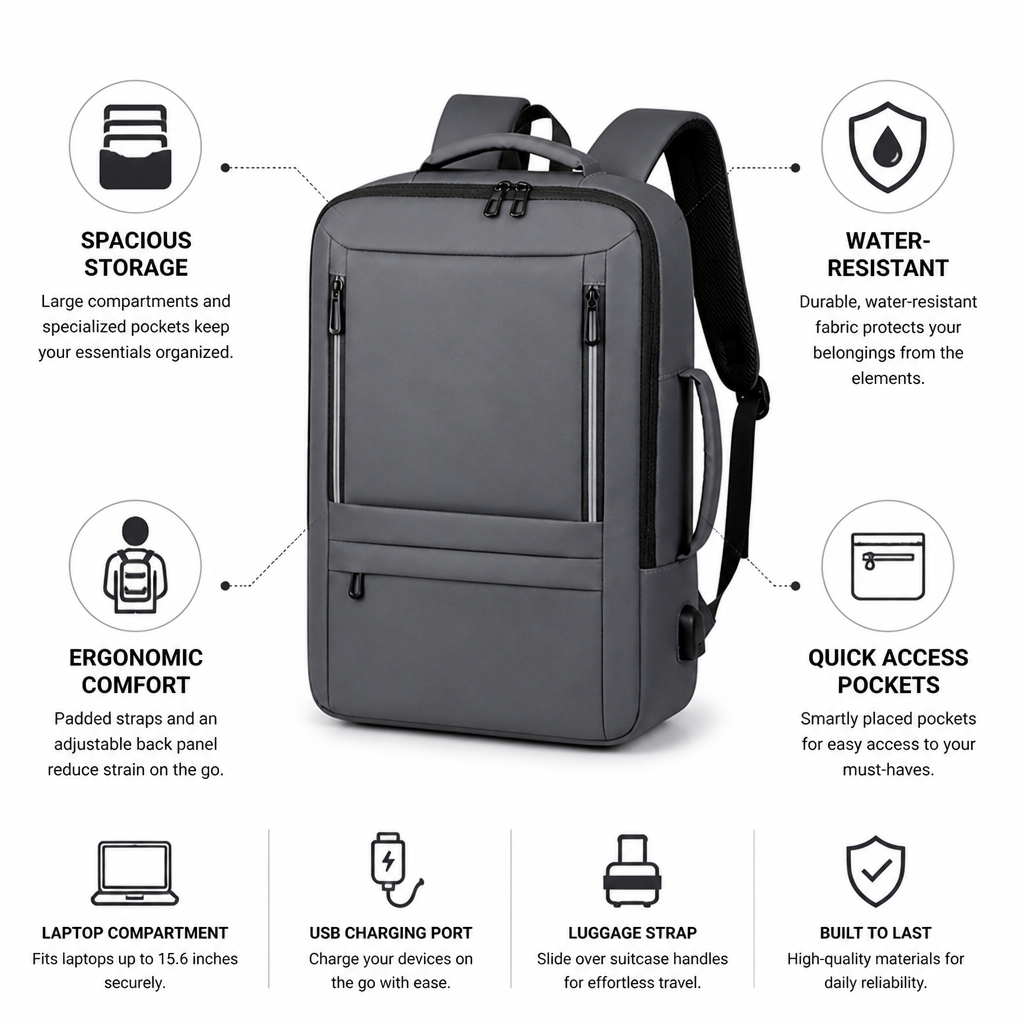 Water-Resistant Ergonomic Laptop Backpack