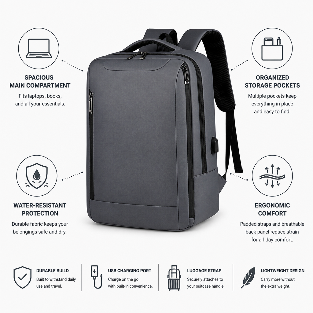 Water-Resistant Ergonomic Laptop Travel Backpack