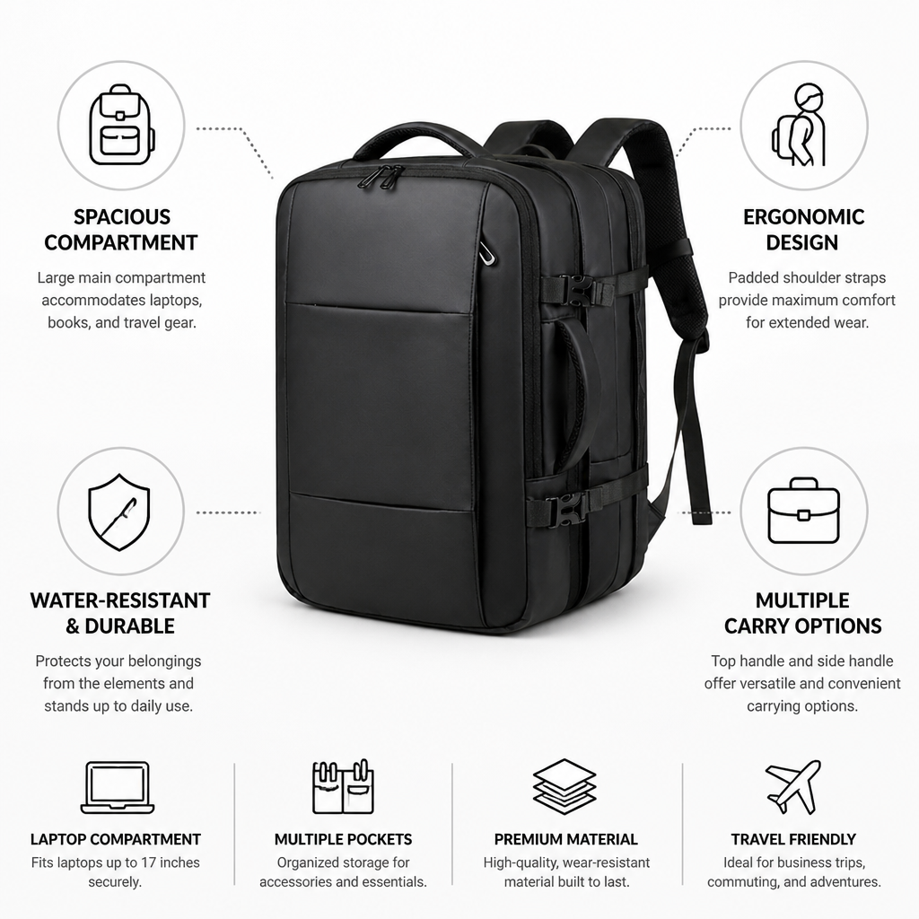 Water-Resistant Ergonomic Multi-Pocket Backpack