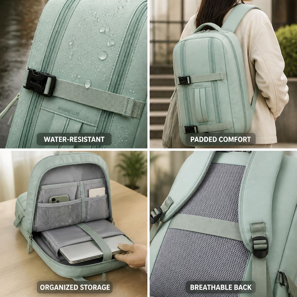 Water-Resistant Fabric, Padded Straps & Breathable Back Laptop Backpack (Fits Up To 38 cm)