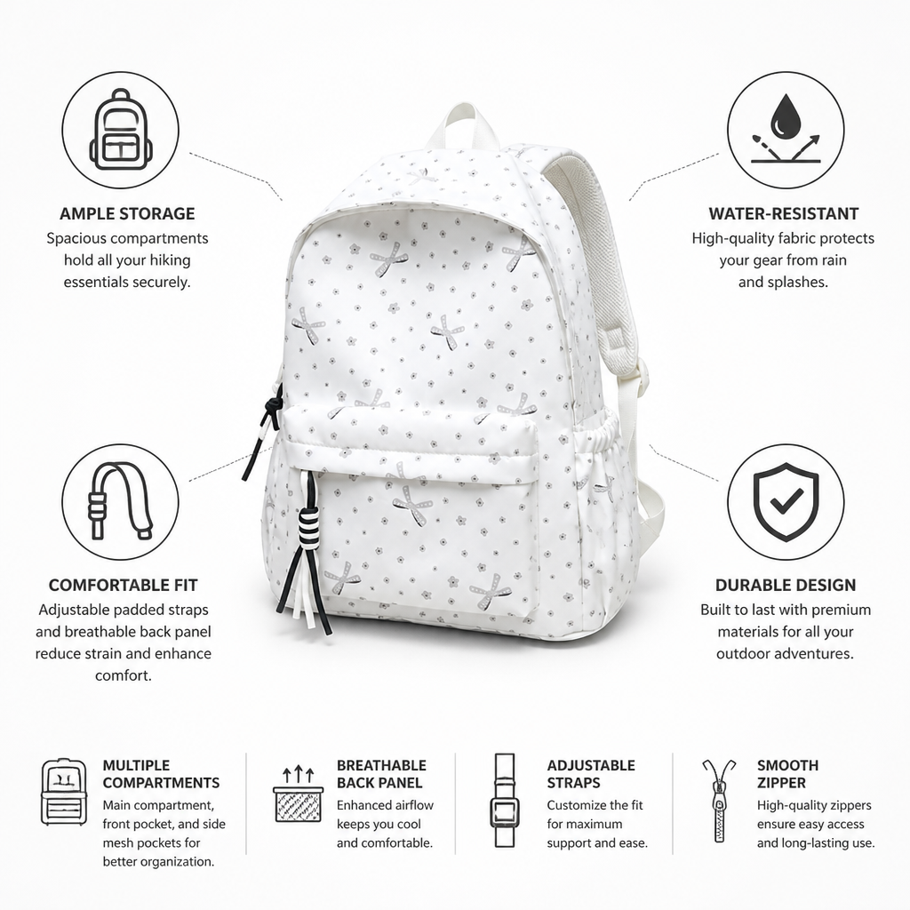 Water-Resistant Floral Backpack (Padded Straps)