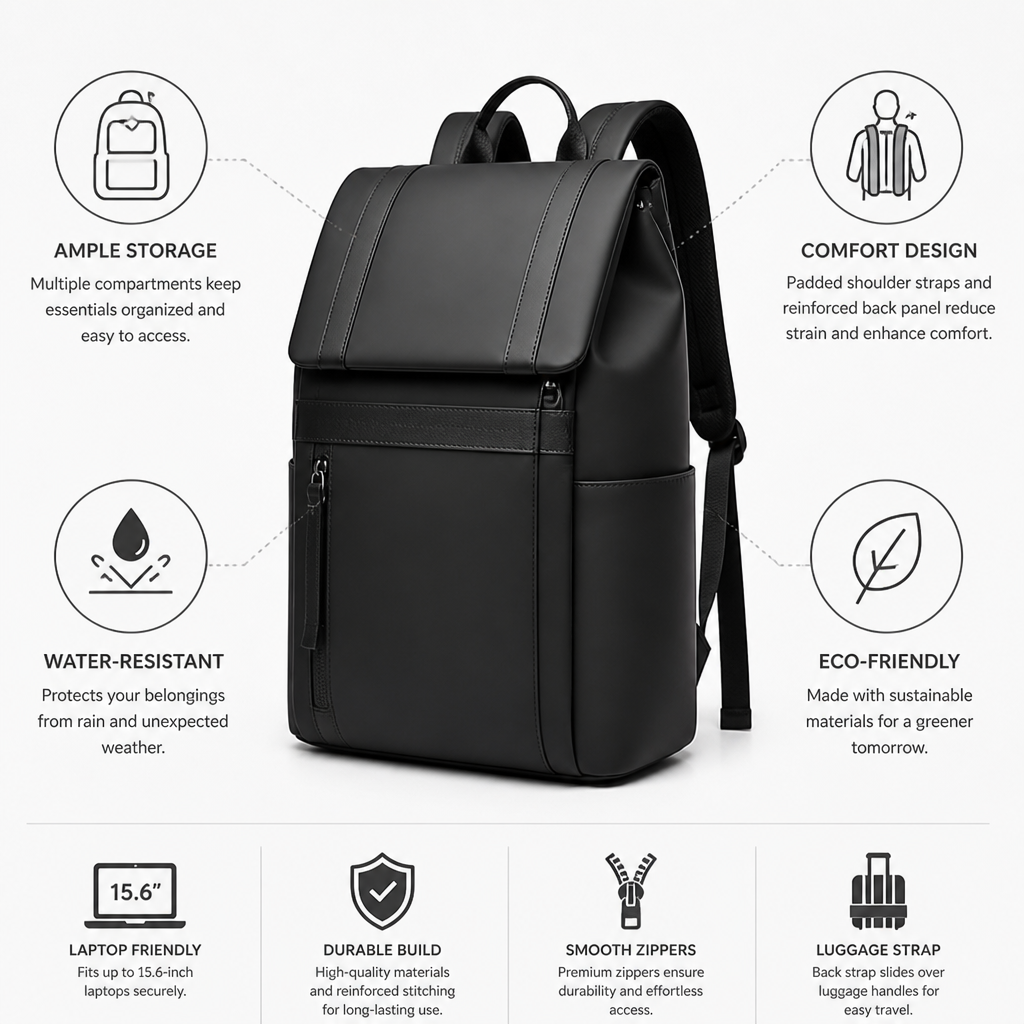Water-Resistant Laptop-Friendly Commuter Backpack