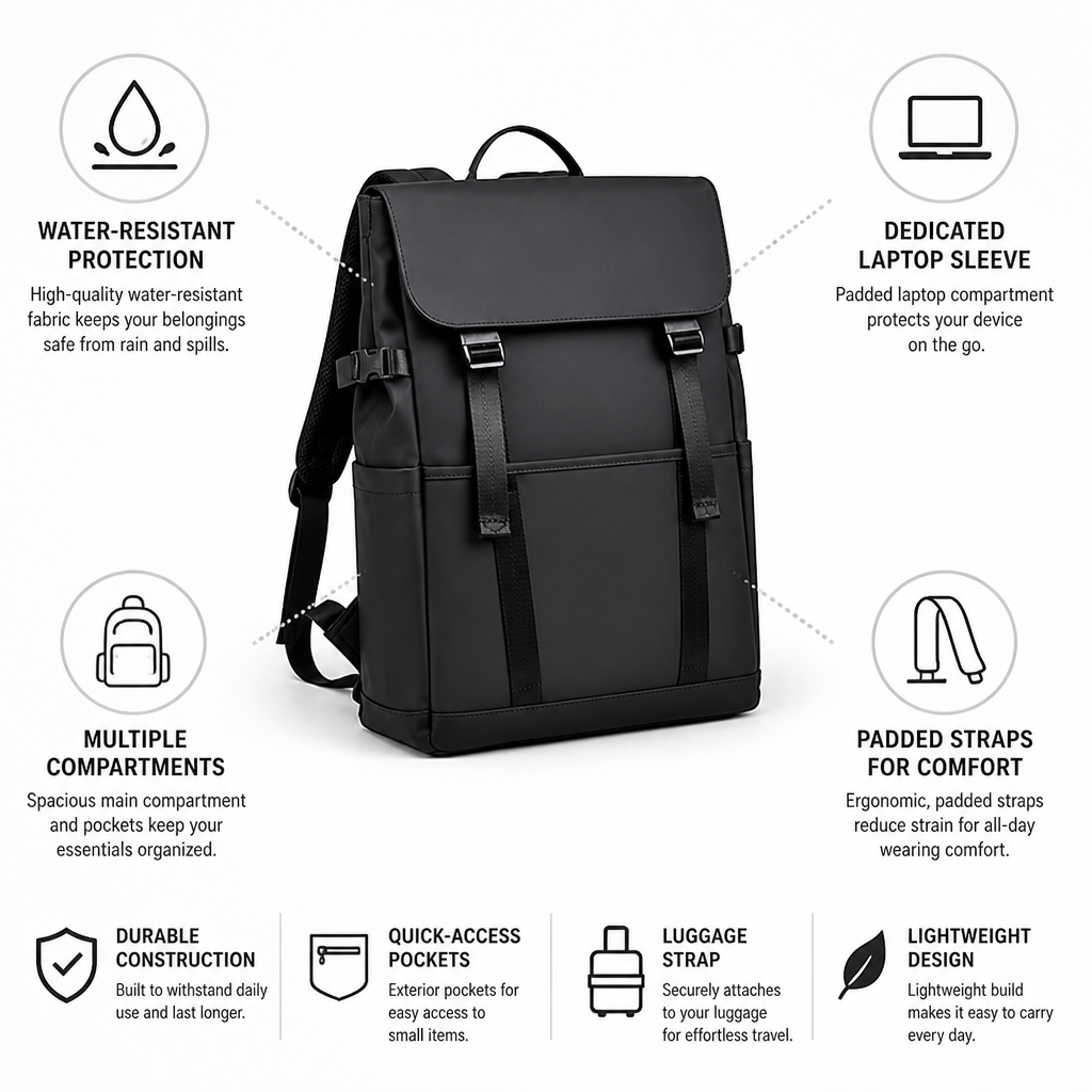Water-Resistant Laptop Sleeve & Padded Straps Backpack