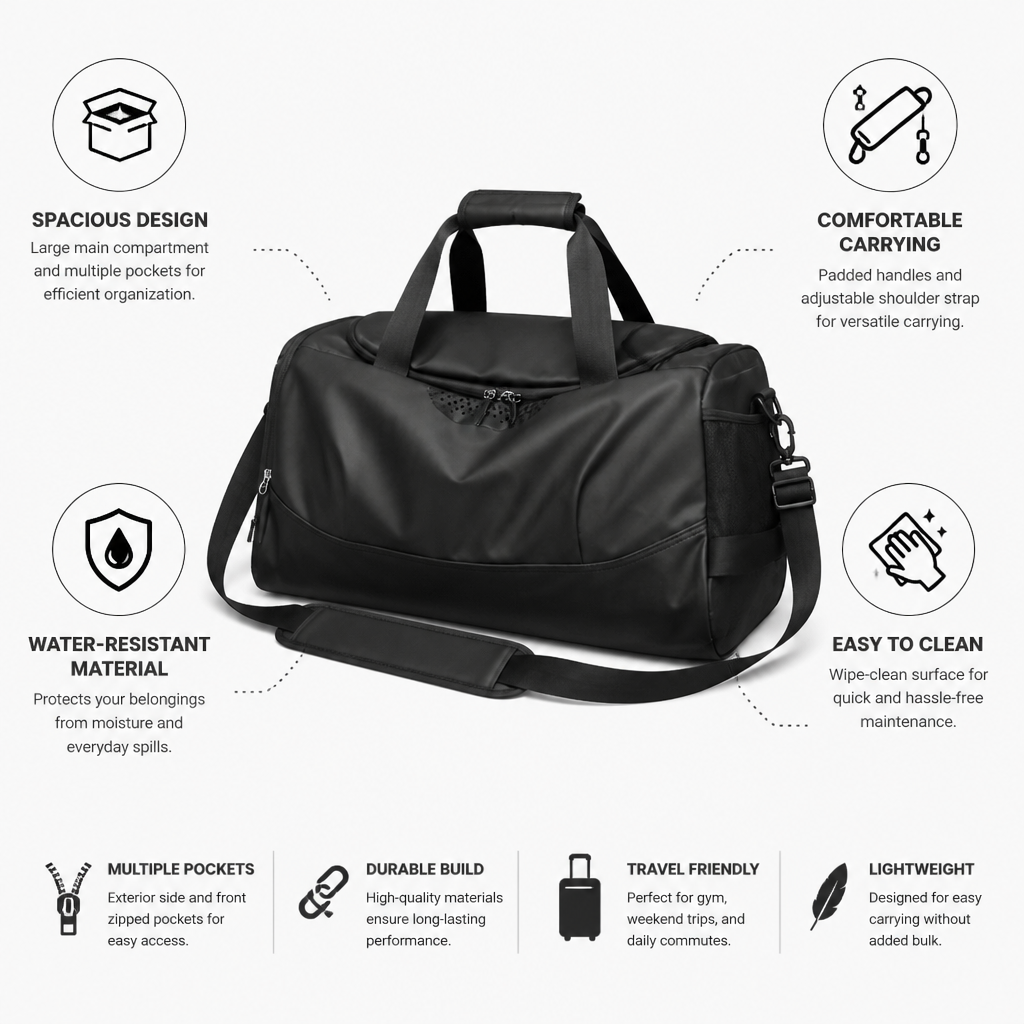 Water-Resistant Large-Capacity Duffel Bag (Detachable Adjustable Strap)