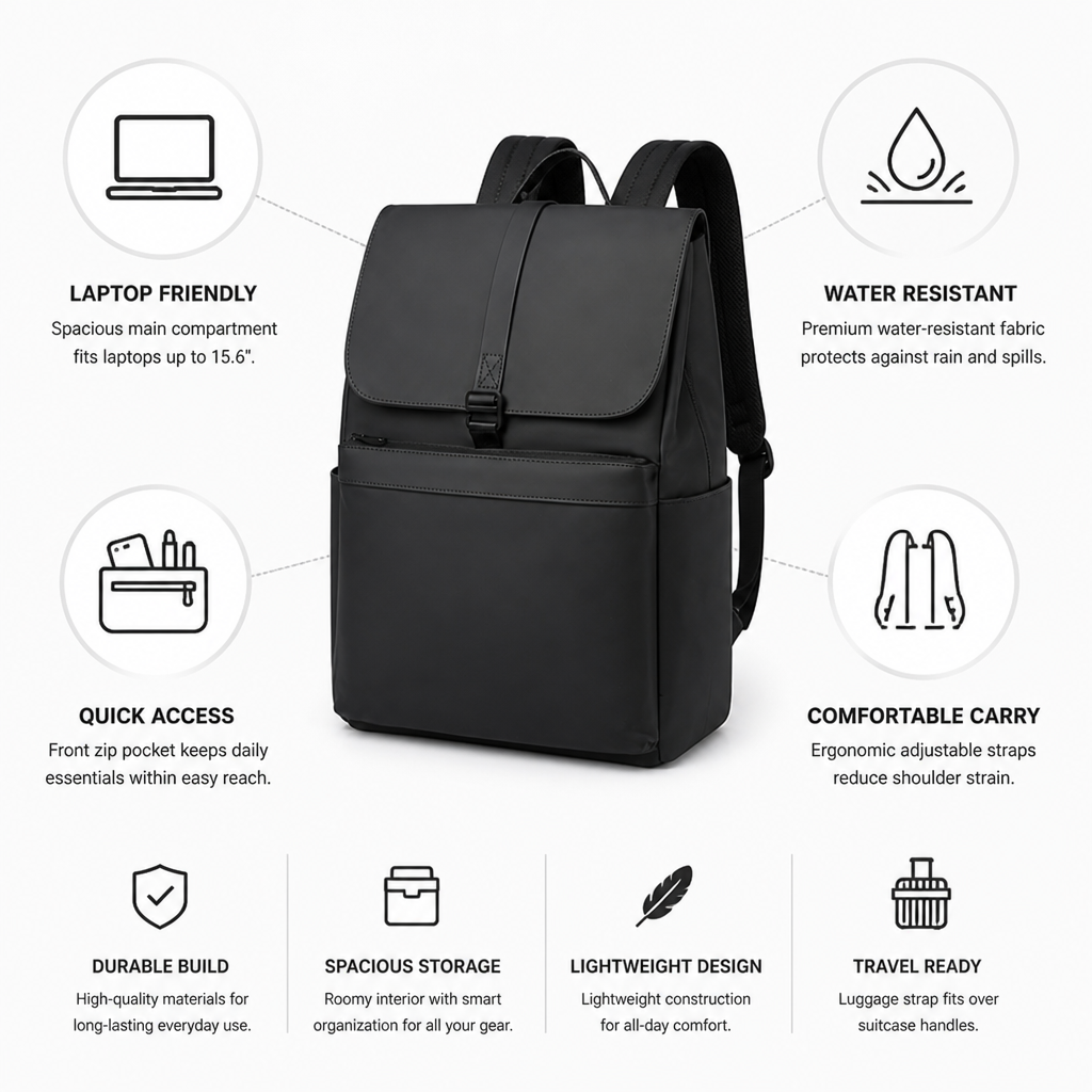 Water-Resistant Minimalist Laptop-Friendly Backpack