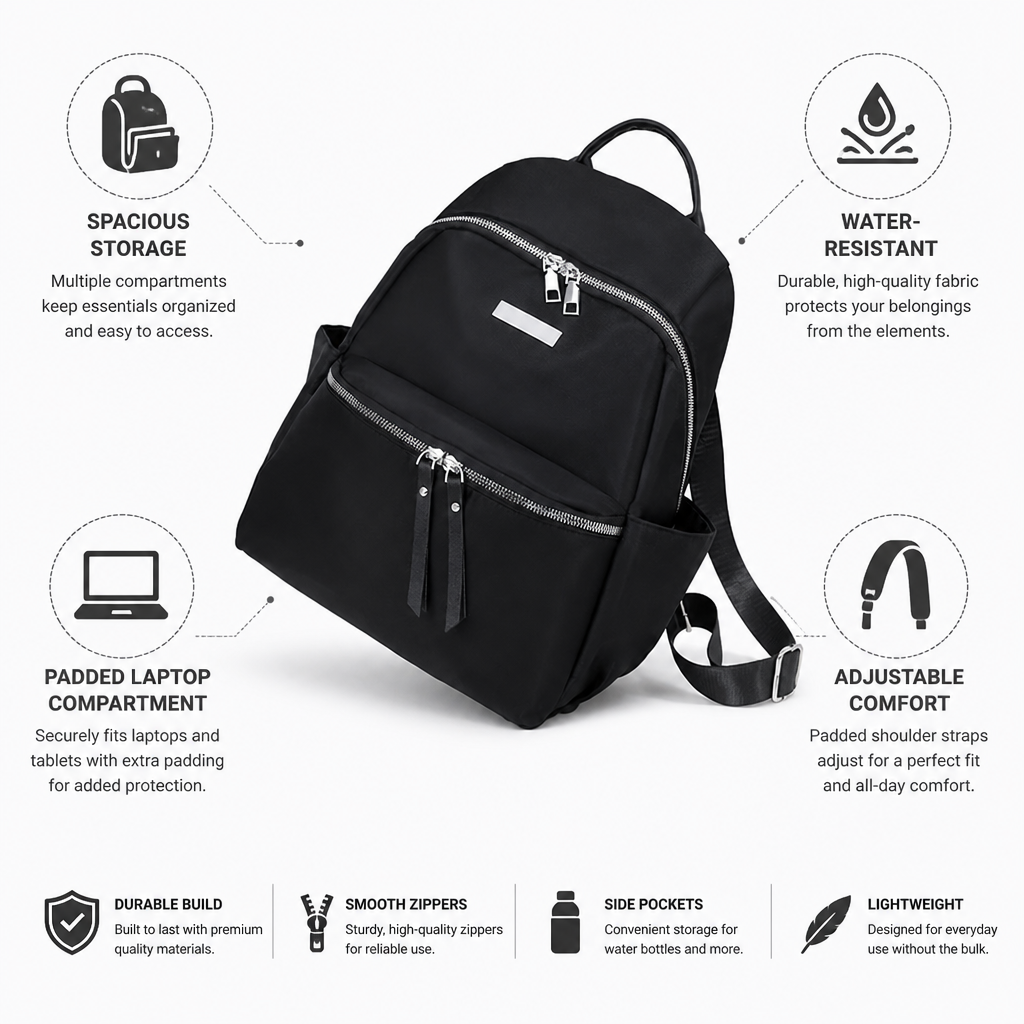 Water-Resistant Multi-Compartment Backpack (Padded Laptop Compartment)
