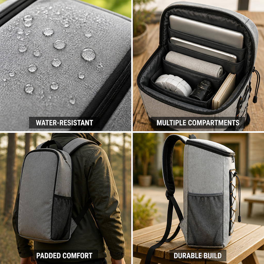 Water-Resistant Multi-Compartment Backpack With Padded Straps