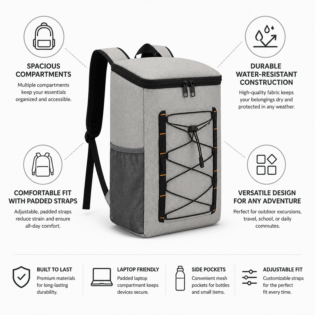 Water-Resistant Multi-Compartment Backpack With Padded Straps