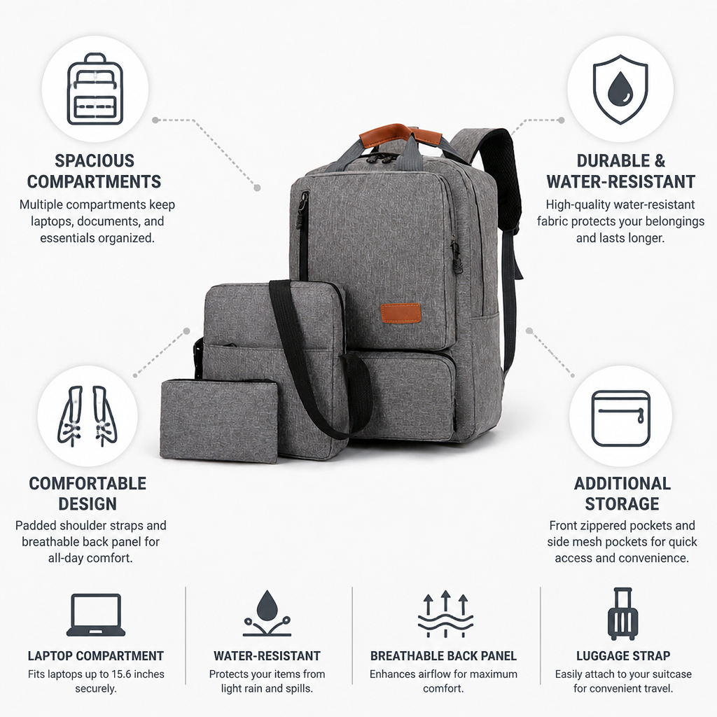 Water-Resistant Multi-Compartment Business Backpack