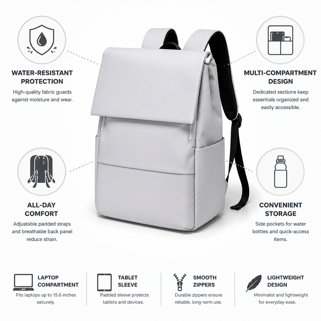 Water-Resistant Multi-Compartment Laptop Backpack