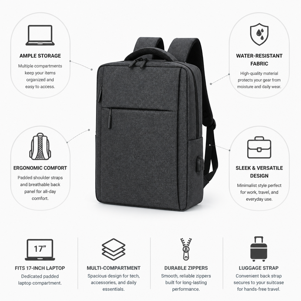 Water-Resistant Multi-Compartment Laptop Backpack (Fits 17-Inch)