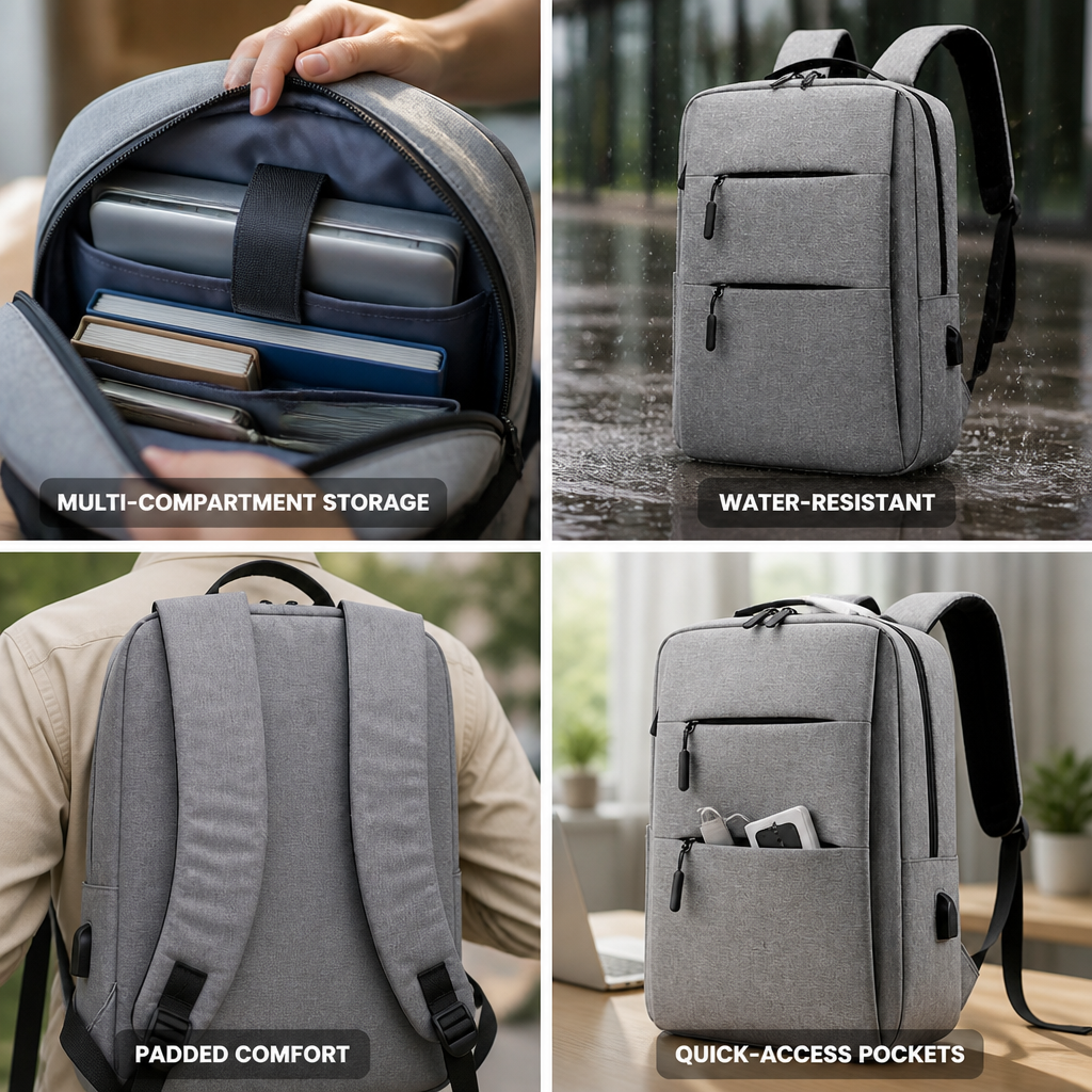 Water-Resistant Multi-Compartment Padded Back & Straps Laptop Backpack (Fits 15.6 in)