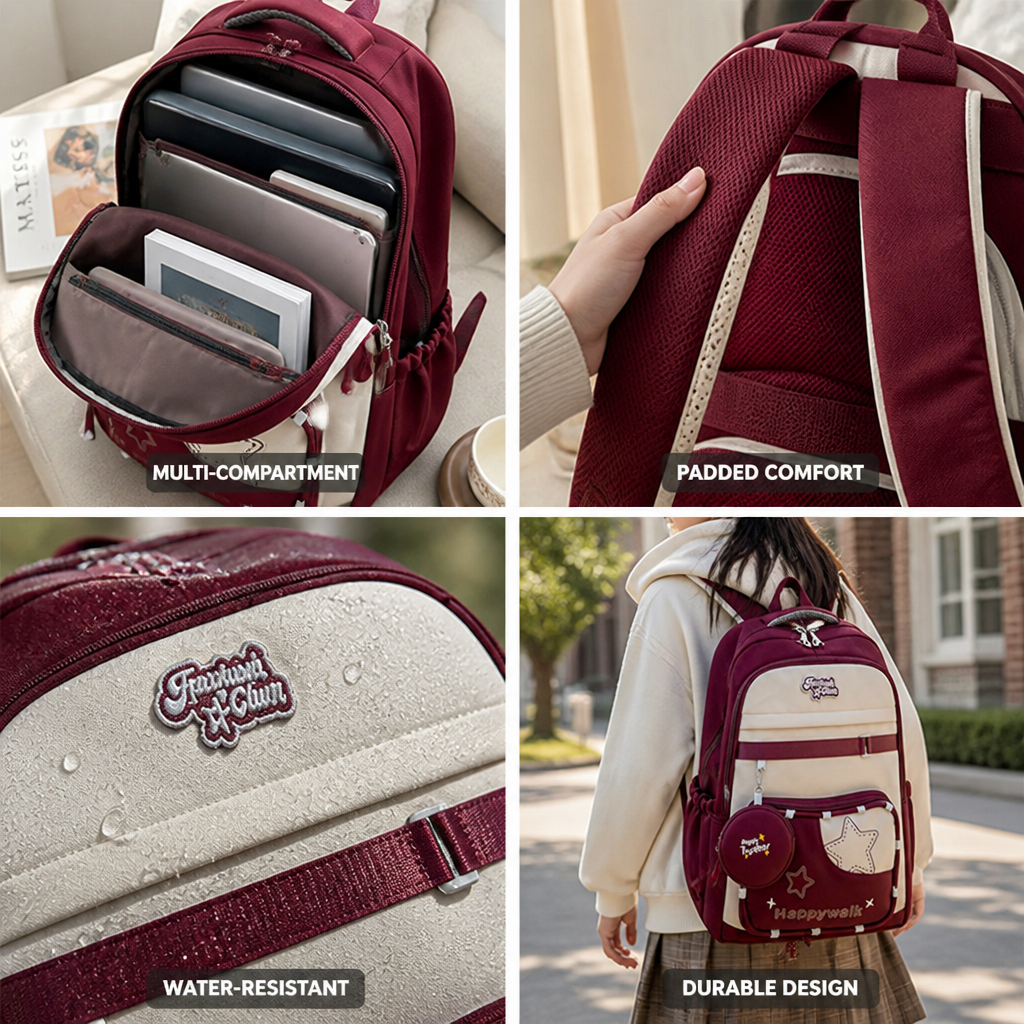 Water-Resistant Multi-Compartment School Backpack
