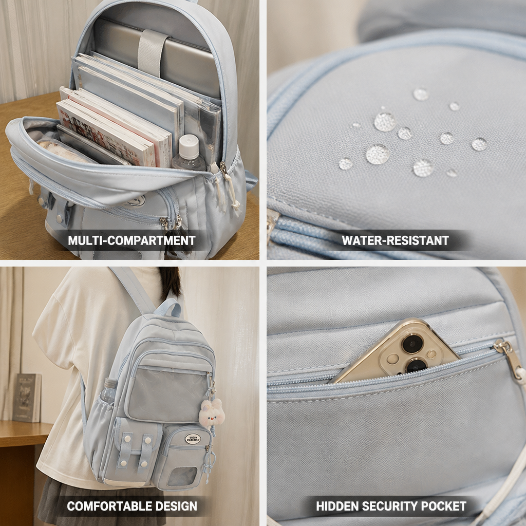Water-Resistant Multi-Compartment School Backpack