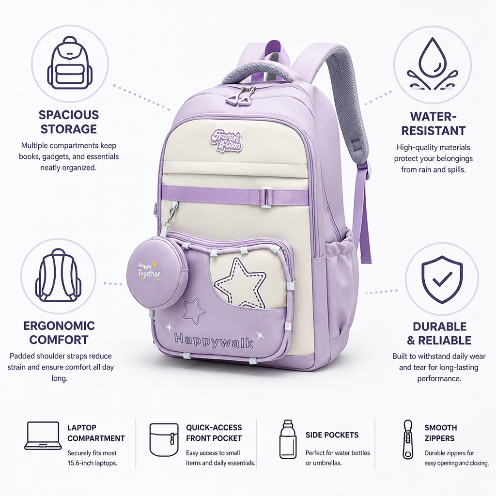 Water-Resistant Multi-Compartment School Backpack