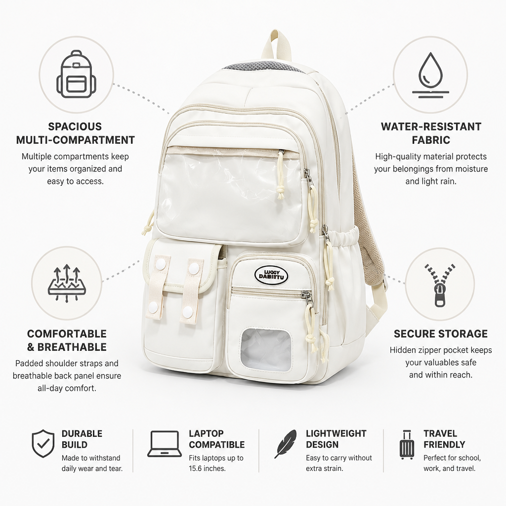 Water-Resistant Multi-Compartment School Backpack