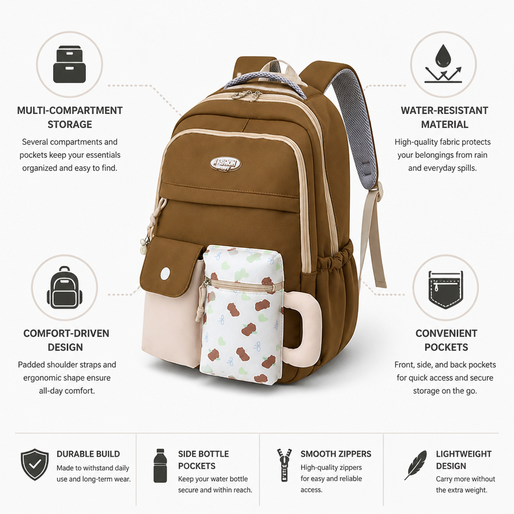 Water-Resistant Multi-Compartment School Backpack