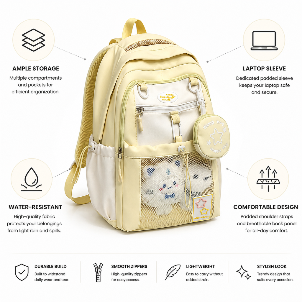 Water-Resistant Multi-Compartment School Backpack (Laptop Sleeve)