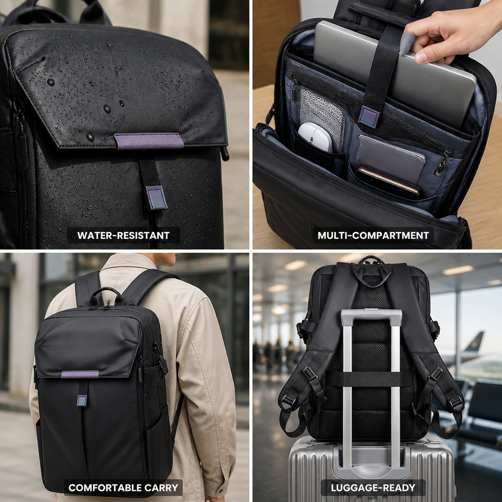 Water-Resistant Multi-Compartment Travel Backpack