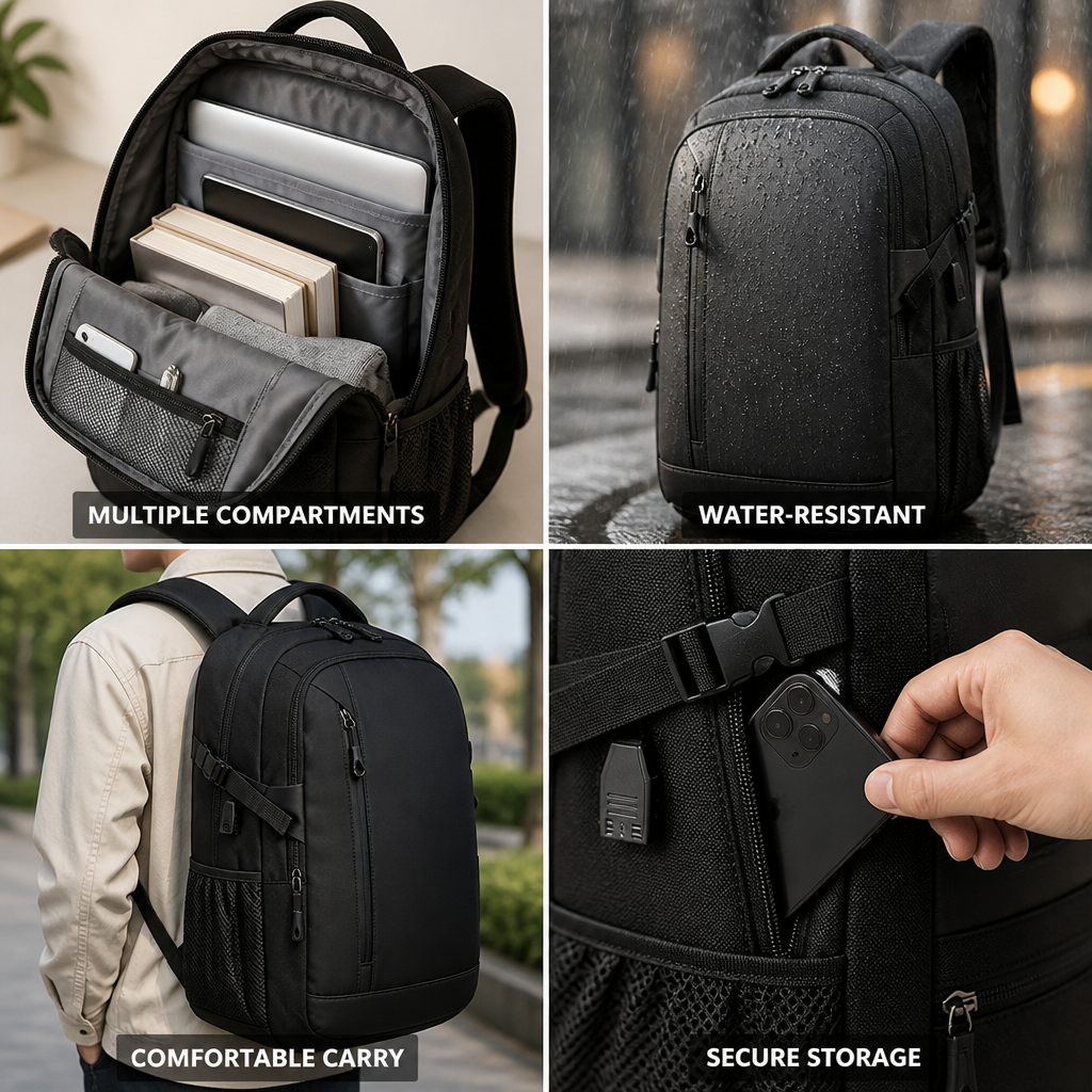 Water-Resistant Multi-Compartment Travel Backpack