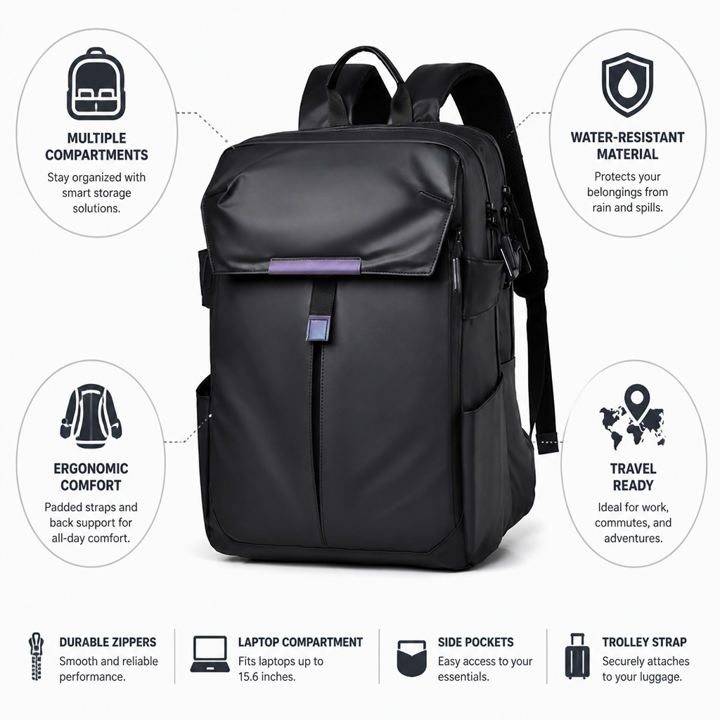 Water-Resistant Multi-Compartment Travel Backpack