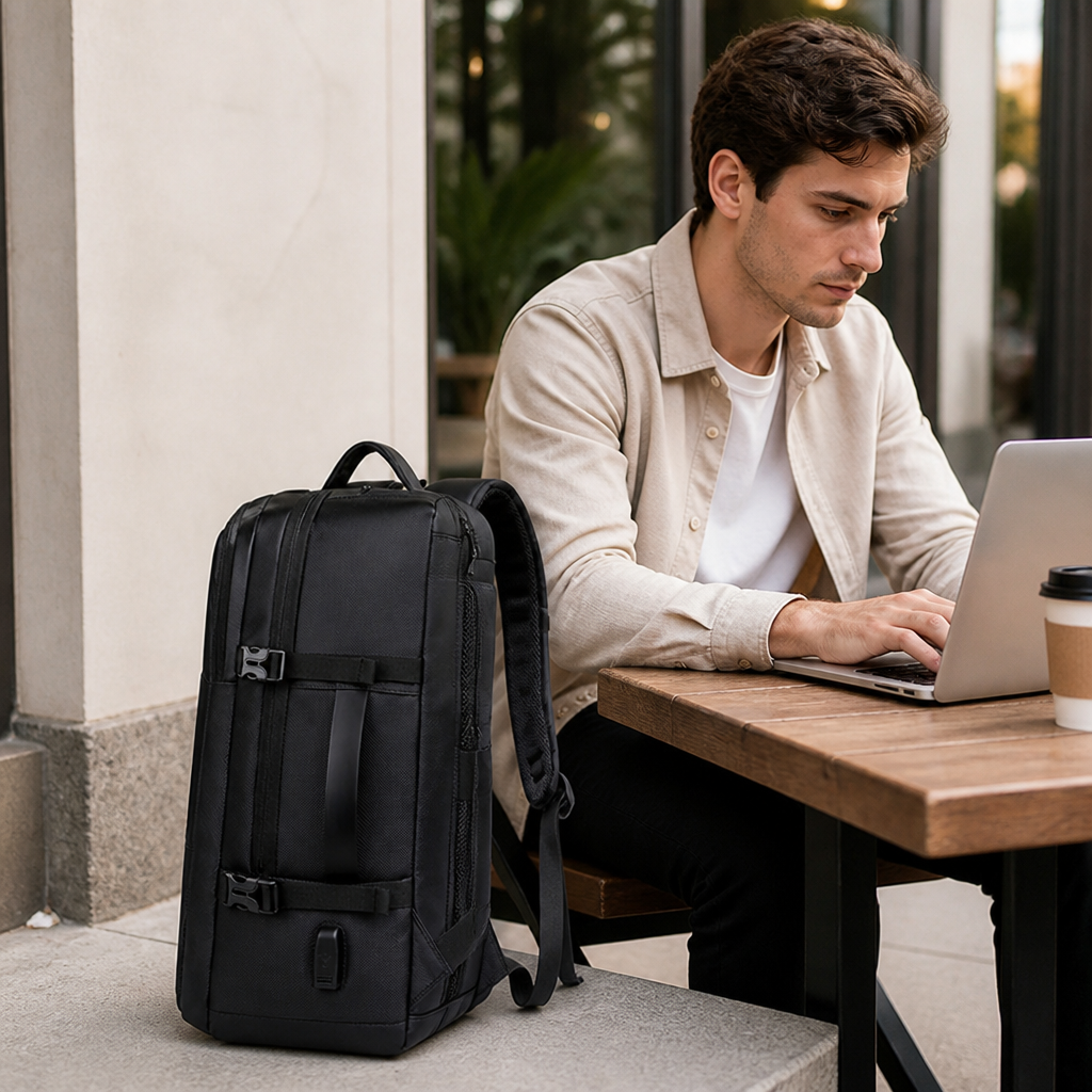 Water-Resistant Multi-Compartment Travel Backpack (Laptop Sleeve)