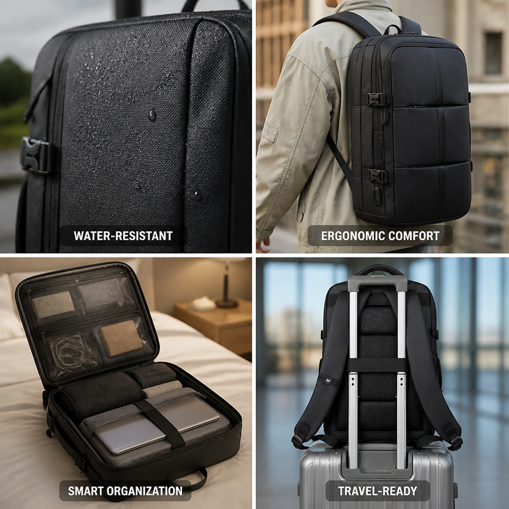 Water-Resistant Multi-Compartment Travel Backpack (Laptop Sleeve)