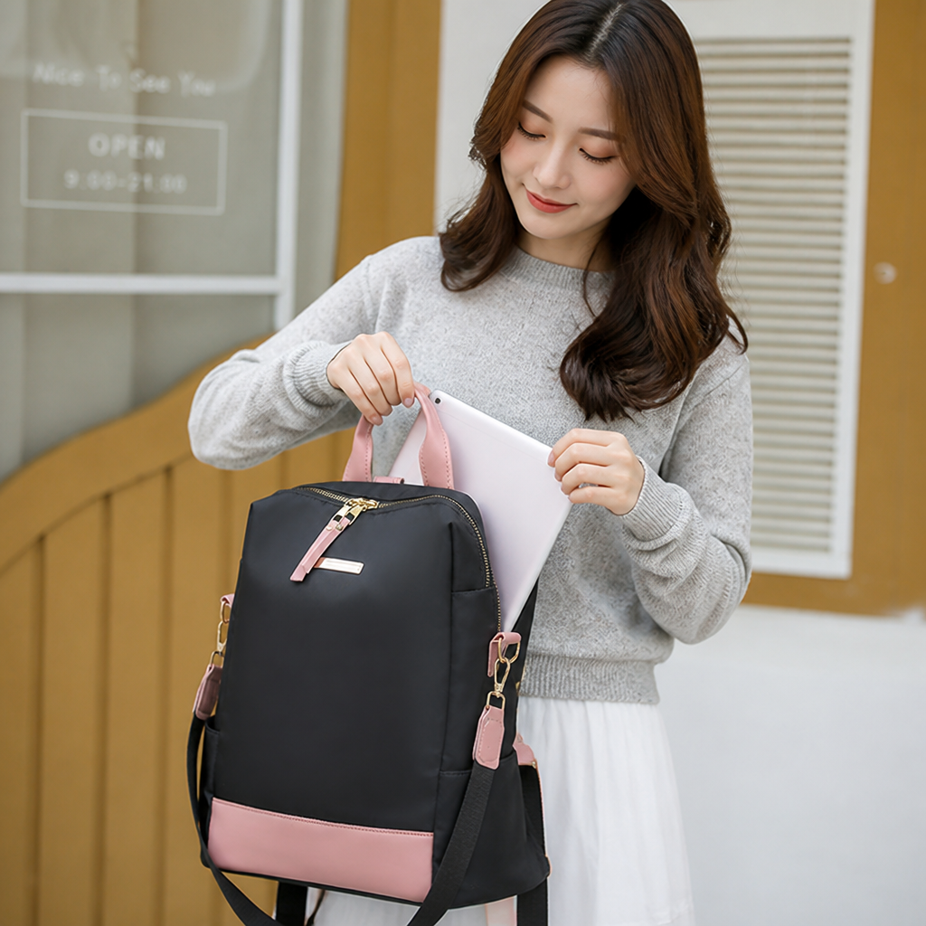 Water-Resistant Multi-Pocket Backpack (Padded Straps & Leather Accents)