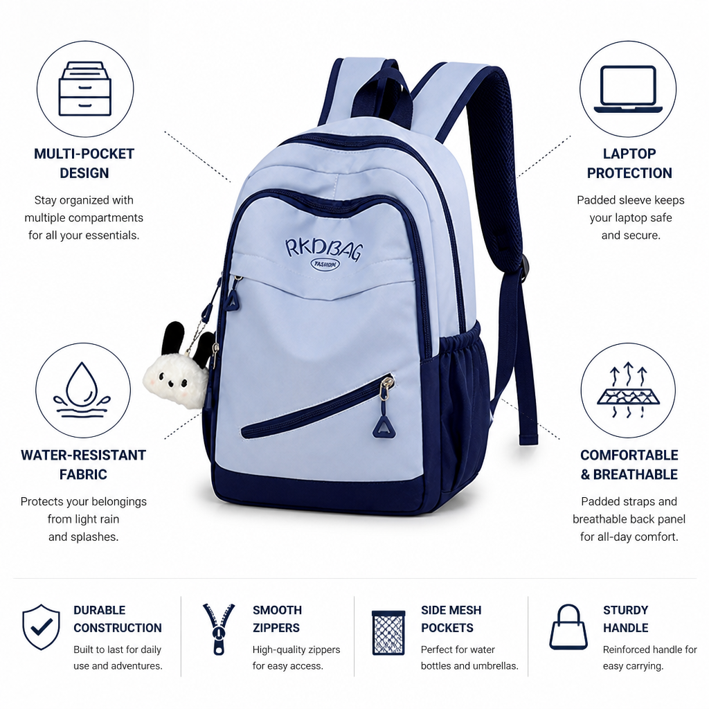 Water-Resistant Multi-Pocket Laptop Backpack