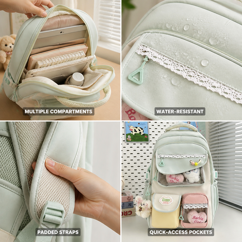 Water-Resistant Multi-Pocket School Backpack