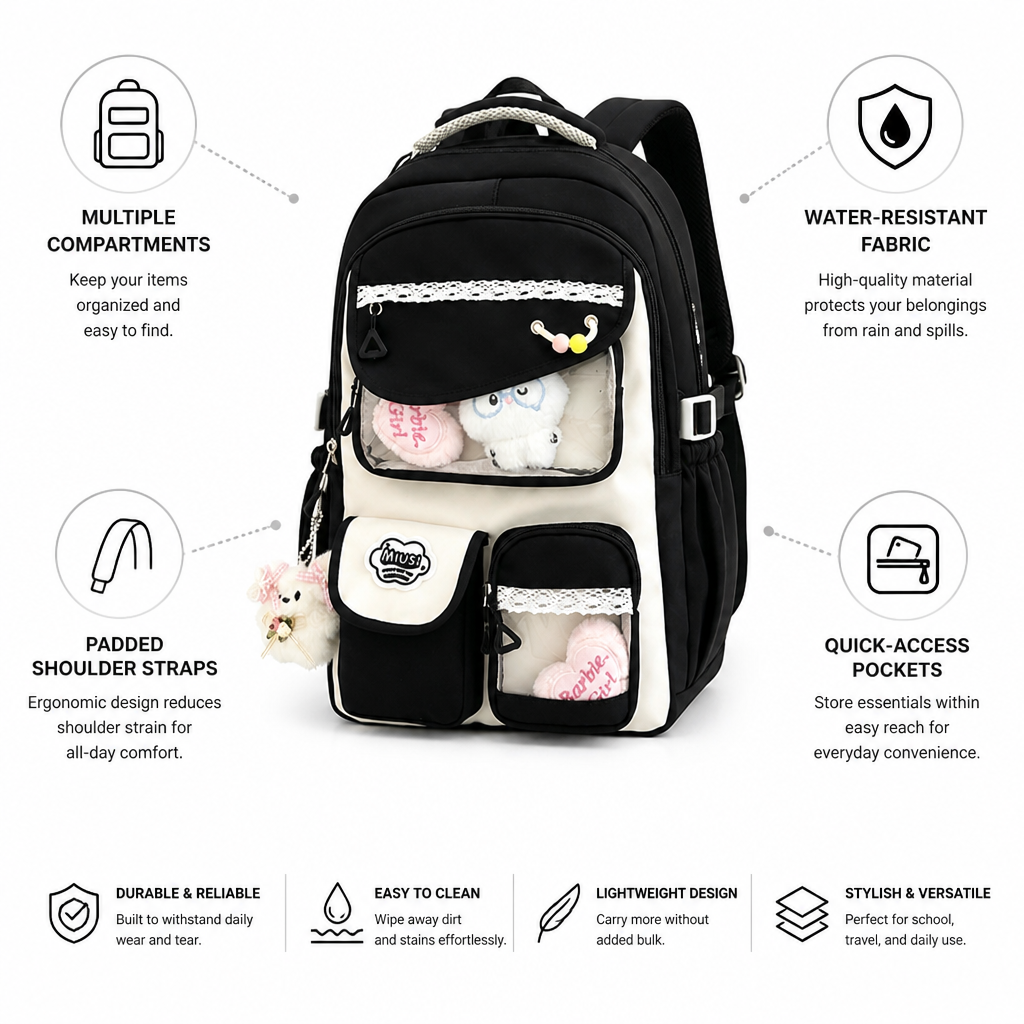 Water-Resistant Multi-Pocket School Backpack