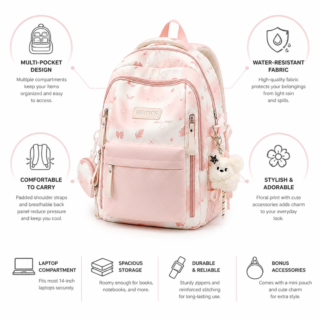 Water-Resistant Multi-Pocket School Backpack (Padded Straps)