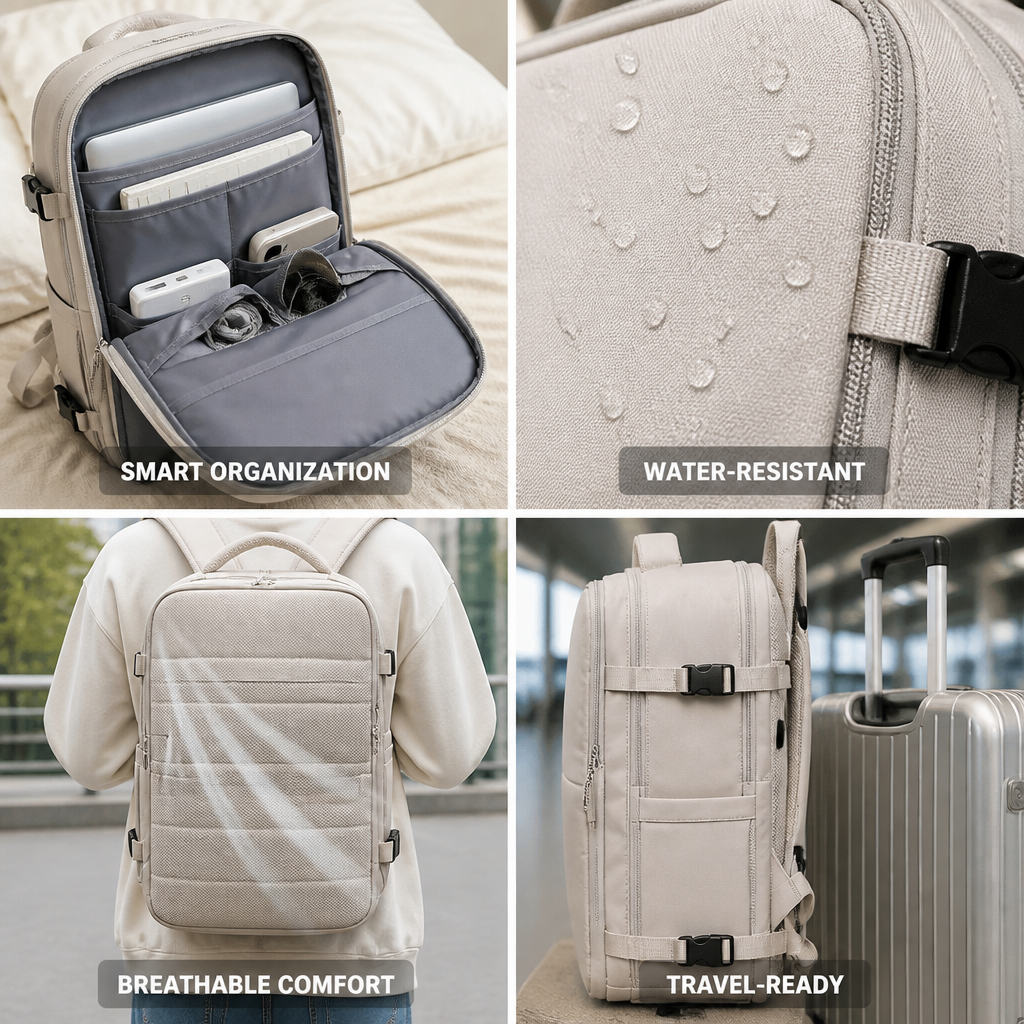 Water-Resistant Multi-Pocket Travel Backpack