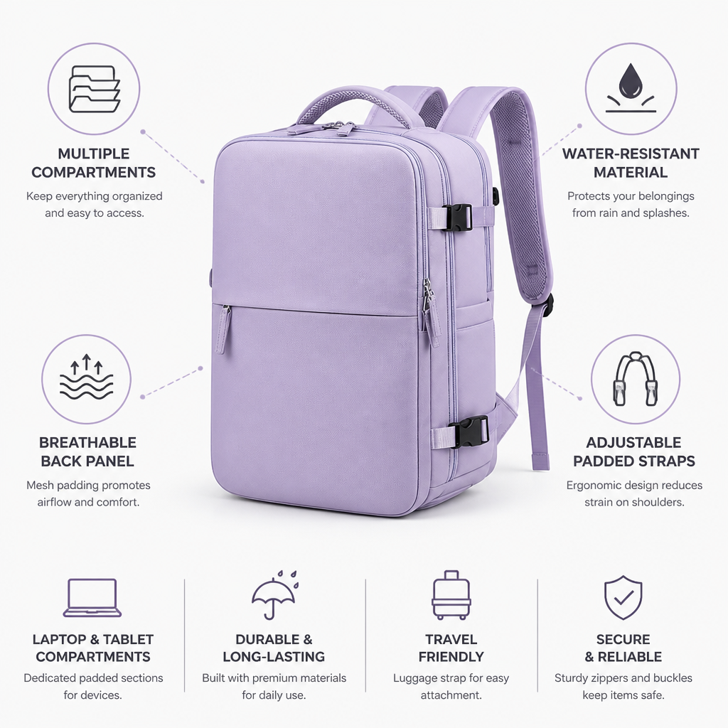 Water-Resistant Multi-Pocket Travel Backpack