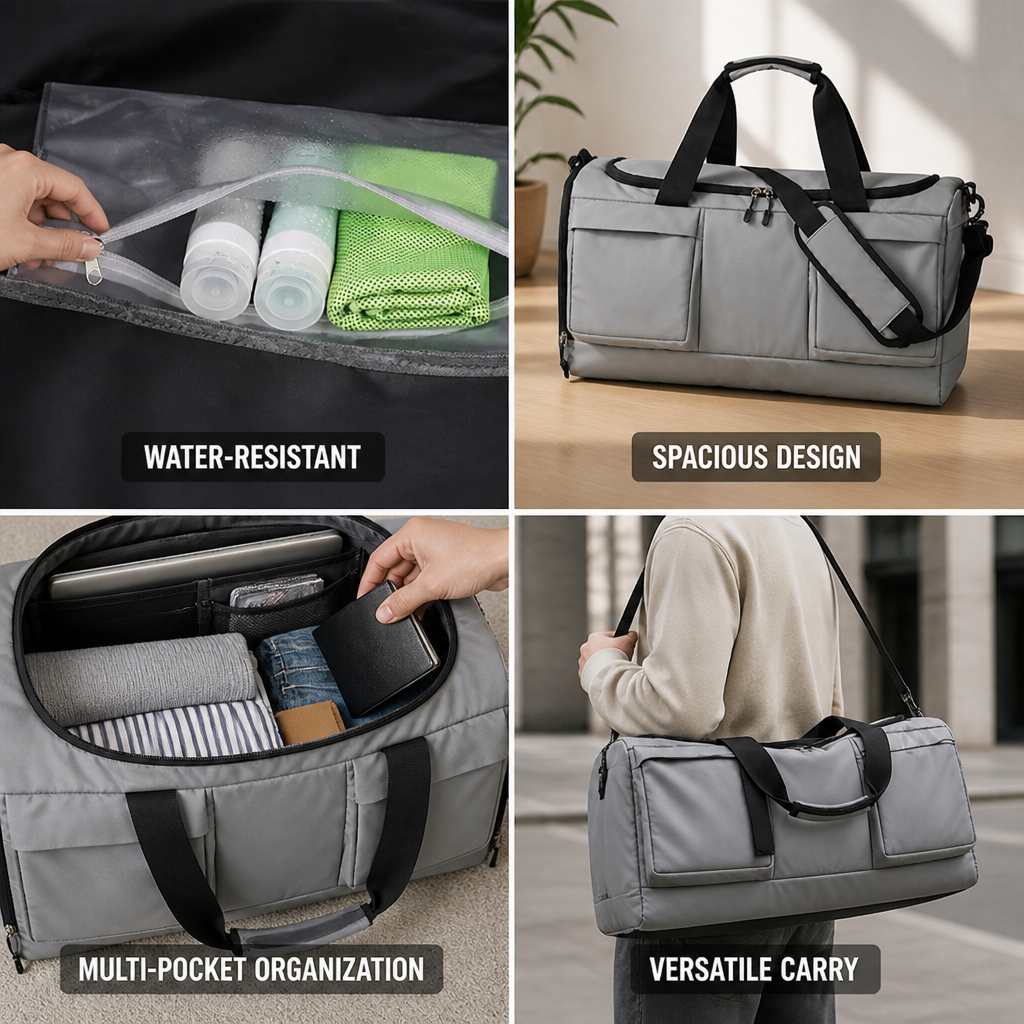 Water-Resistant Multi-Pocket Travel Duffel Bag