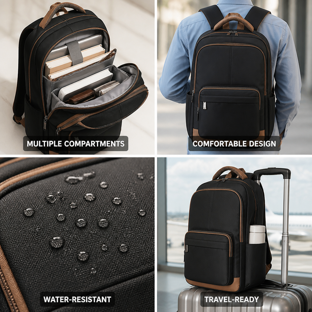 Water-Resistant Multiple-Compartment Travel Backpack